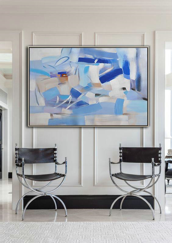 Hand Painted Extra Large Abstract Painting,Oversized Horizontal Contemporary Art,Large Paintings For Living Room,Grey,White,Blue.etc